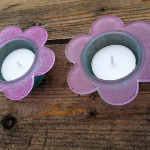 Flower Shaped Glass Candle Holders with White Tealights