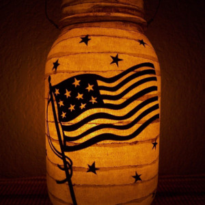 Primitive Patriotic USA Flag Lantern Candle Holder