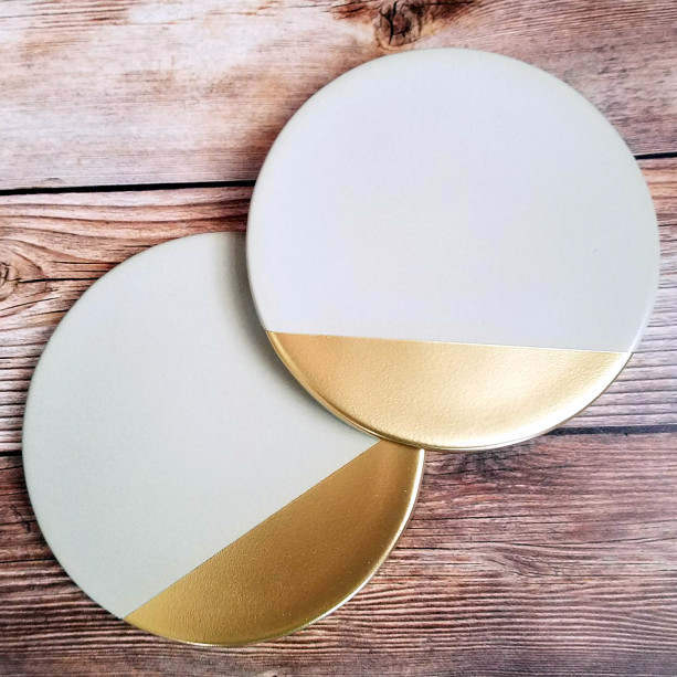 Metallic Gold Concrete Coasters Set of Two
