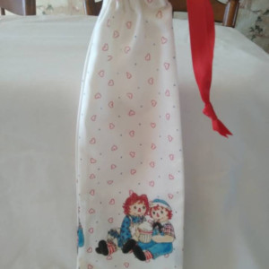 Raggedy Ann and Andy Gifts, Handmade Gift Bag, Reusable Bag, Drawstring Valentines Day Bag for Her, Drawstring Handsewn Travel Bag