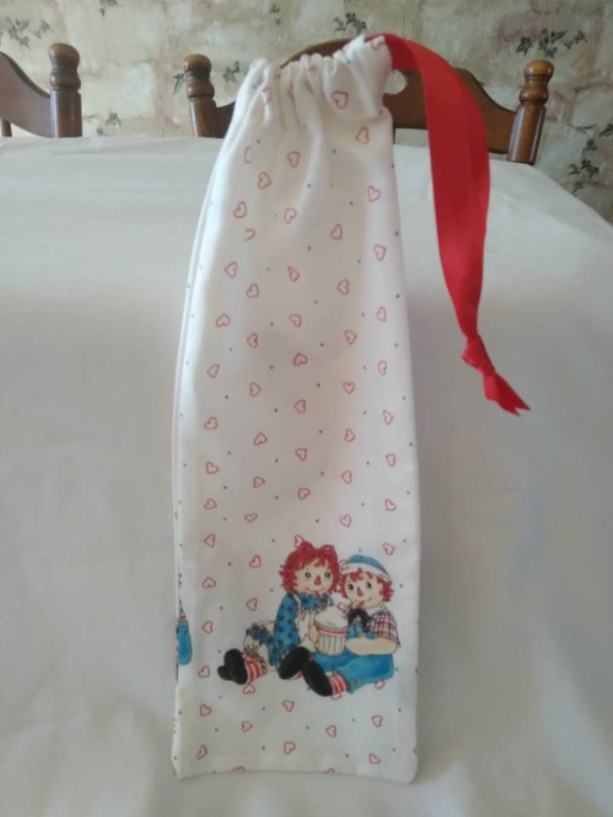Raggedy Ann and Andy Gifts, Handmade Gift Bag, Reusable Bag, Drawstring Valentines Day Bag for Her, Drawstring Handsewn Travel Bag