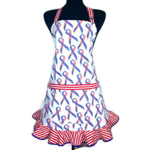 Kitchen Apron for women , American Flag Ribbons , Red White and Blue , Retro Decor