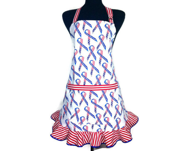 Kitchen Apron for women , American Flag Ribbons , Red White and Blue , Retro Decor