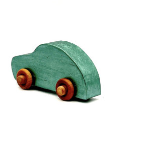 Handcrafted American Made Wooden Toy Car, Malachite Green with Red Oak Lumber