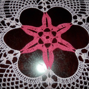 Lovely Handmade Crochet Tablecloth Doily, PINK Colors, Round, 23.5", 100% Cotton