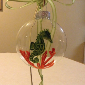 Ornament,  glass,  Seahorse, hand painted