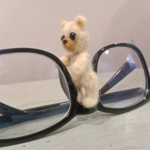 Tiny miniature wool felted teddy bear cream color doll bear