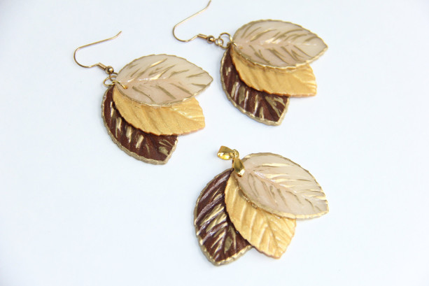 Brown and Gold leaf - Polymer Clay