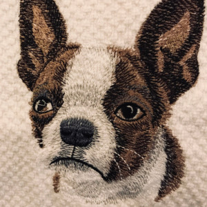 BOSTON TERRIER BROWN. Embroidered Kitchen Towel. A Great Boston Baby Towel For Your Home. Perfect All Occasion Gift. White~You Choose Stripe