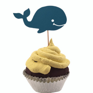 Blue Whale Cupcake Toppers - Set of 12, 1-Sided or 2-Sided