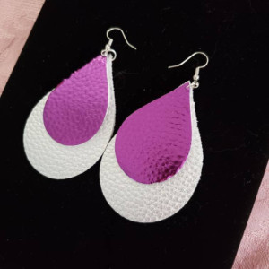 Silver and purple faux leather nickel free earrings