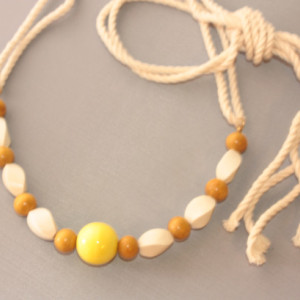 Mustard Yellow Creme Wood Beach Necklace 