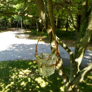 hung glass water/feeder bowls