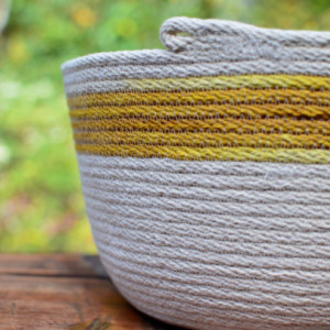 large coiled rope basket