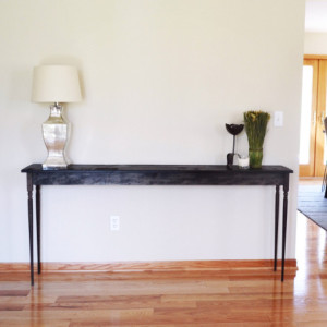 The Marlene - Black Long Pine Sofa Table with Oak Legs