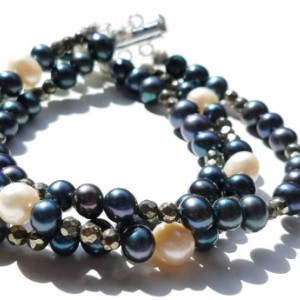 Cultured Pearl and Pyrite Bracelet