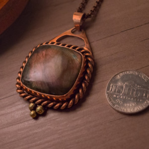 Purple Flash Labradorite Copper Brass Pendant Amulet Necklace Handmade