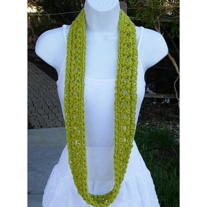 SUMMER SCARF Solid Lime Apple Green Infinity Loop Cowl, Crochet Necklace, Small Skinny Narrow Lightweight Circle..Ready to Ship in 2 Days