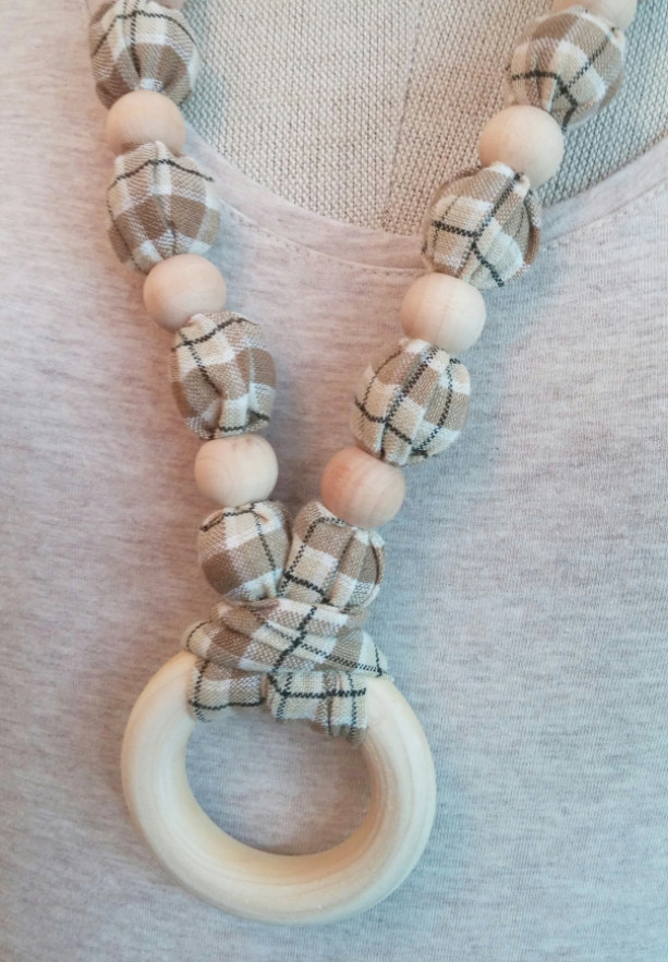 Natural Wood Bead Necklace with Ring - Free Shipping