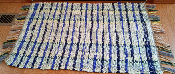 Rag rug-Blue Rag Rug-handmade rug-rag rug-kitchen rug-floor covering-area rug-woven rug-Recycled-Handwoven, kitchen-bathroom rug.
