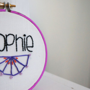 Personalized Nursery Decor, Embroidery Hoop Art, Orchid With Fan Stitch, Baby's Name Embroidery Hoop, Custom Baby Gift, Gifts for Baby