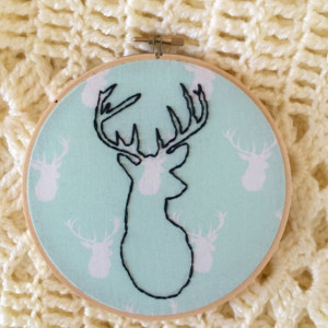 Deer Silhouette Embroidery Hoop Art Wall Hanging