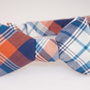 Bow Tie - Navy/White/Orange Plaid