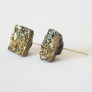 Simulated Pyrite Druzy Blue and Gold Stud Earrings Druzy Post Earrings
