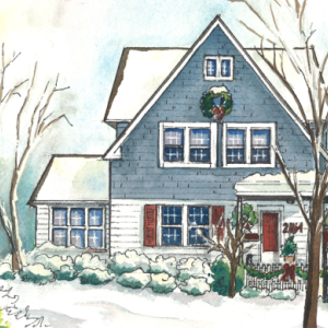 House Portrait Painted in Watercolor with Ink