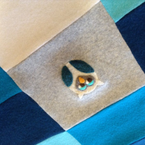 OWL Cashmere Baby Blanket - Teal Aqua - Heirloom Quality Patchwork Quilt made with upcycled cashmere sweaters
