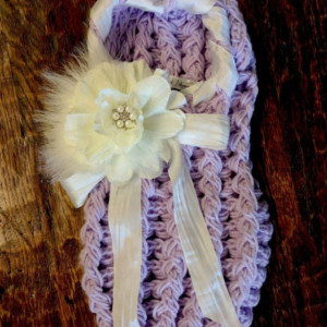 Lavender Newborn Cocoon with Ivory Silk Ribbon