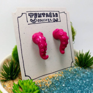 Hot Pink Octopus Tentacle Earrings,