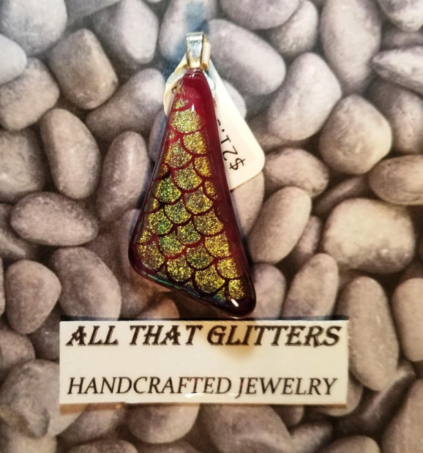 Red and Gold Dichroic Pendant with Sterling Silver Finding. Great gift idea for any holiday, birthday, or anniversary.  Good on choker/chain
