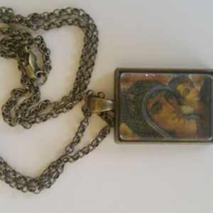 Madonna del Cammino rectangular pendant and necklace in bronze