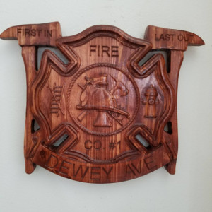 Personalized Fire Dept fighter V Carved Wooden Sign