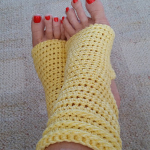 Yoga Socks - Toeless BalletSocks, Pilates, Dance Warmers, Crocheted Yellow Socks, For Her