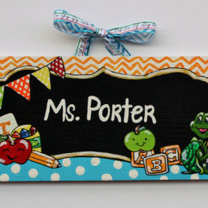 Teacher Sign -- Unique, hand painted sign depicting your child's one-of-a-kind teacher