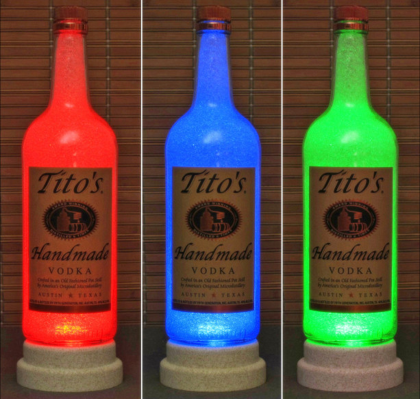 Tito's Handmade Texas Vodka Color Changing RGB LED Remote Controlled Bottle Lamp Bar Light