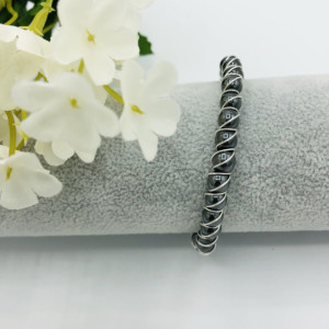 Silver and Hematite Wrapped Bangle Bracelet 