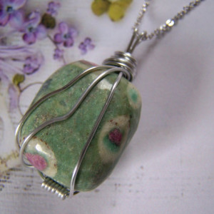 Wire Wrapped Ruby in Zoisite Pendant