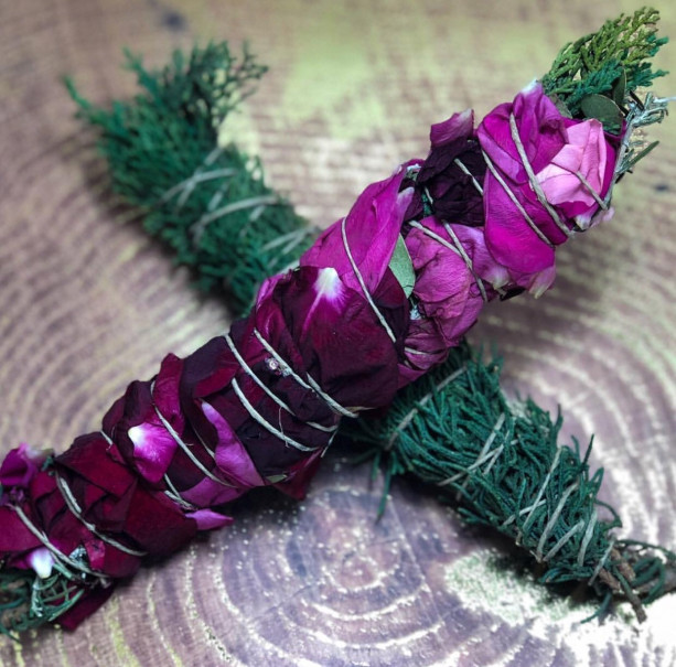 Cypress Bundle wrapped with Roses, Energy Cleansing, Uplifting, Earthy, Wholesale Available,