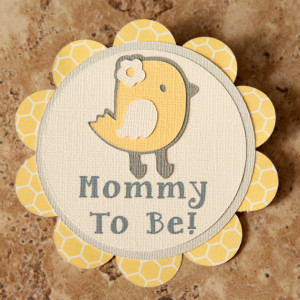 Chick Theme Name Tag Button Pin- yellow cream grey- (Quantity 4)