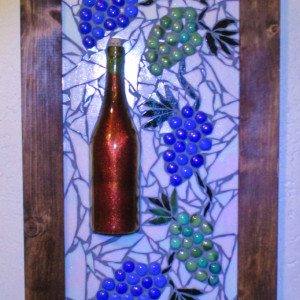 Large Wall Art, 28"x16", MOSAIC WALL art, WIne, Grapes, Tuscan art, Tuscany, Personalizable, Wine Bottle,