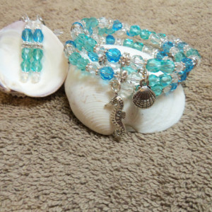 Crystal Memory Wire Cuff Charm Bracelet with a Beachy Vibe
