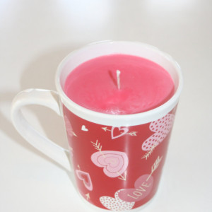 Valentine's Day Red and White Hearts and Arrow Watermelon Lemonade Scented 15 oz Pink Soy Wax Mug Candle