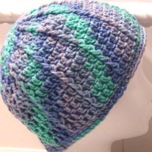 Hat - Womens Slouch Crochet Hat - Blue Aqua Purple Winter Beanie