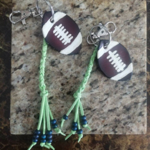 Go Team! Handcrafted Leather Football Keychain with Leather Braid and Beads