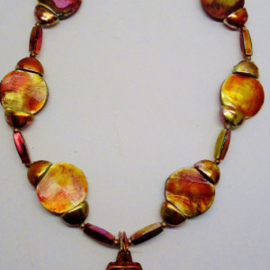 Aurora Borialis Sunset Reds & Gold Cleopatra Necklace
