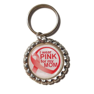 Breast Cancer Awareness "I Wear Pink For My Mom" Bottle Cap Keychain, Breast Cancer, Survivor, Find A Cure, Pink Ribbon