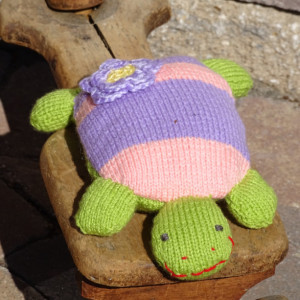 Turtle, Small Pillow, Hand Knit Toy, Knitted Turtle, Striped Toy, Ready to Ship